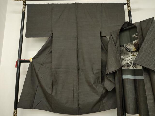 平和屋着物●男性 紬 アンサンブル 幾何学文様 正絹 逸品 AABC3555ck