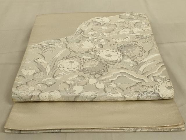 平和屋着物◎太鼓柄袋帯 駒刺繍 草花文 正絹 逸品 AABC3565ou