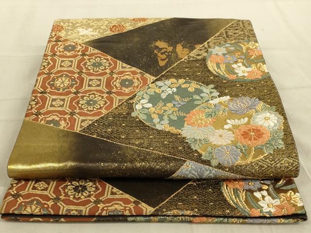 平和屋着物◎六通柄袋帯 唐織 吉祥花文 金糸 正絹 逸品 AABC3574ou