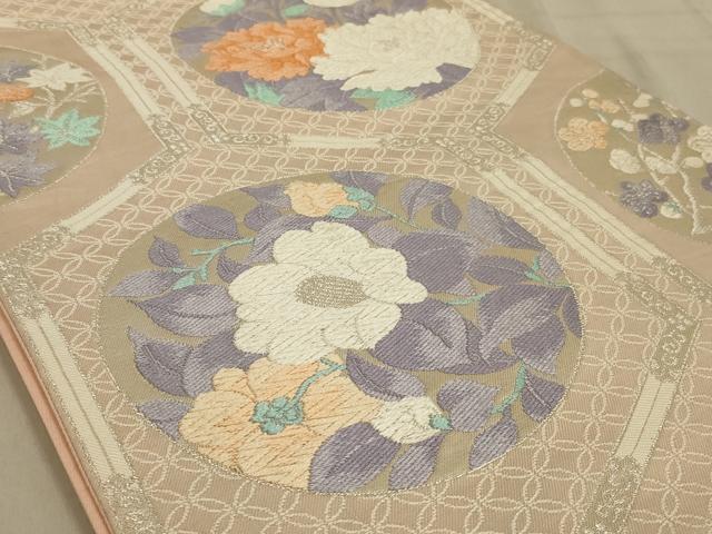 平和屋着物◎六通柄袋帯 唐織 亀甲花文 銀糸 正絹 逸品 AABC3596ou