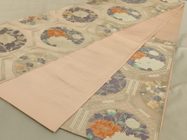 平和屋着物◎六通柄袋帯 唐織 亀甲花文 銀糸 正絹 逸品 AABC3596ou
