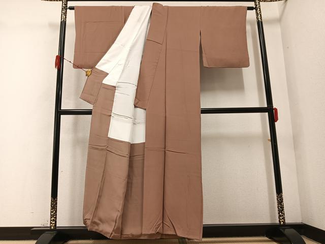 平和屋着物●上質な色無地 作家物 幻の染 清鳳 岩石染 赭色 正絹 逸品 AABC3646ph