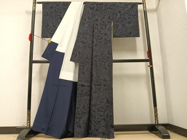 平和屋着物●結城紬 風景松文 正絹 逸品 未使用 AABC3659ph