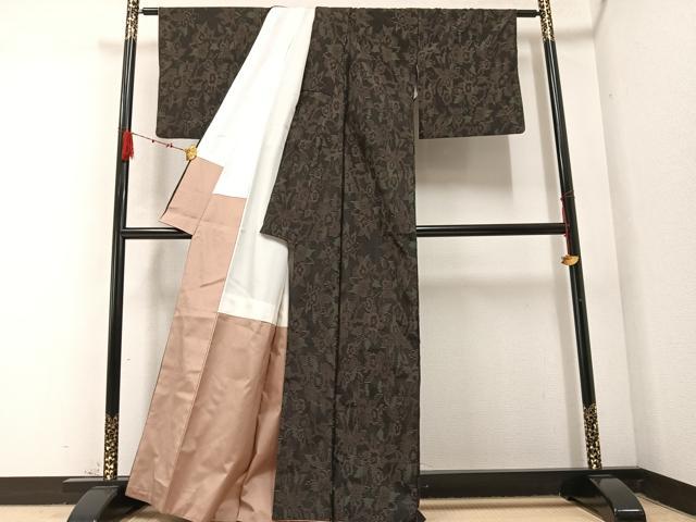 平和屋着物●本場大島紬 草花文 正絹 逸品 AABC3670ph