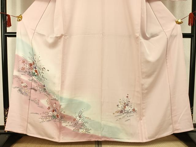 平和屋着物▽訪問着 単衣 草花文 暈し染め 金彩 正絹 逸品 AABC3723fy