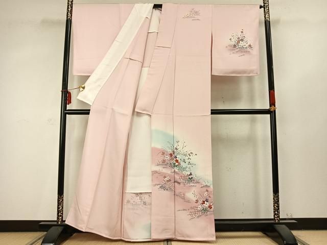 平和屋着物▽訪問着 単衣 草花文 暈し染め 金彩 正絹 逸品 AABC3723fy
