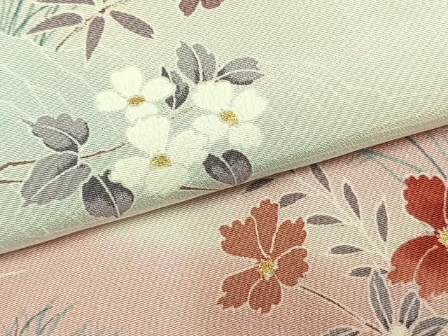 平和屋着物▽訪問着 単衣 草花文 暈し染め 金彩 正絹 逸品 AABC3723fy