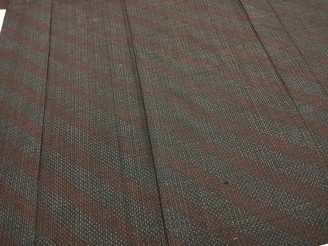 平和屋着物▽上質な紬 単衣 斜縞 正絹 逸品 AABC3729fy