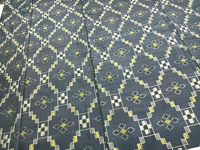 平和屋着物▽上質な紬 単衣 幾何学花文 正絹 逸品 AABC3735fy