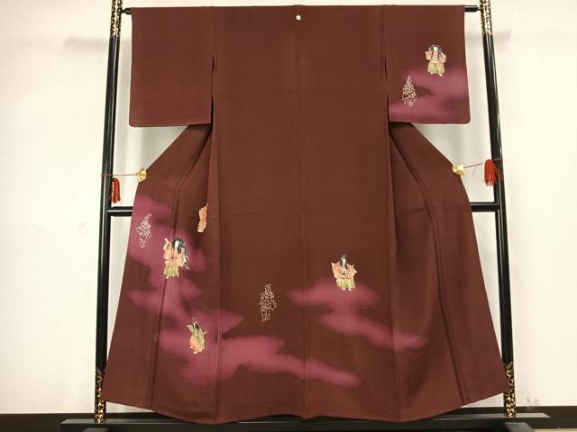 平和屋着物▽訪問着 単衣 雲取り人物文 正絹 逸品 未使用 AABC3736fy