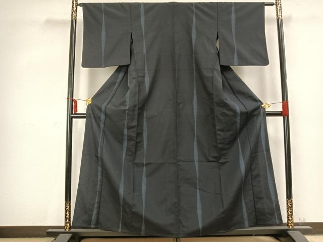 平和屋着物▽塩沢亀甲絣 単衣 110亀甲 幾何学文様 反端付き 正絹 逸品 AABC3739fy