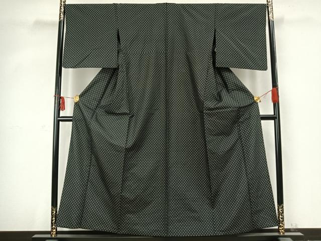 平和屋着物▽上質な紬 単衣 十字絣 黒地 正絹 逸品 AABC3742fy
