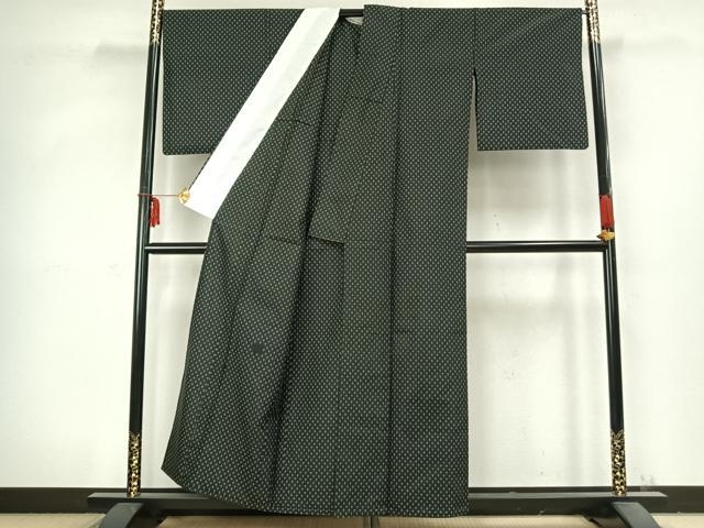 平和屋着物▽上質な紬 単衣 十字絣 黒地 正絹 逸品 AABC3742fy