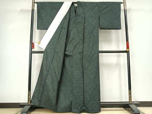 平和屋着物▽本場大島紬 単衣 幾何学文様 正絹 逸品 AABC3748fy