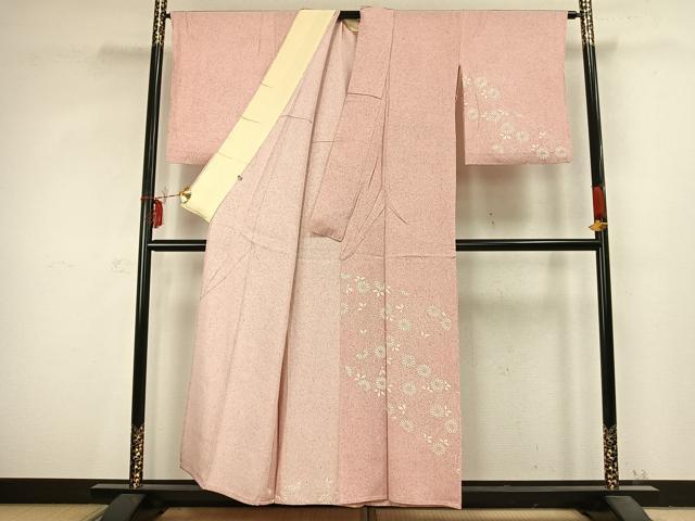 平和屋着物▽訪問着 単衣 草花文 正絹 逸品 AABC3754fy