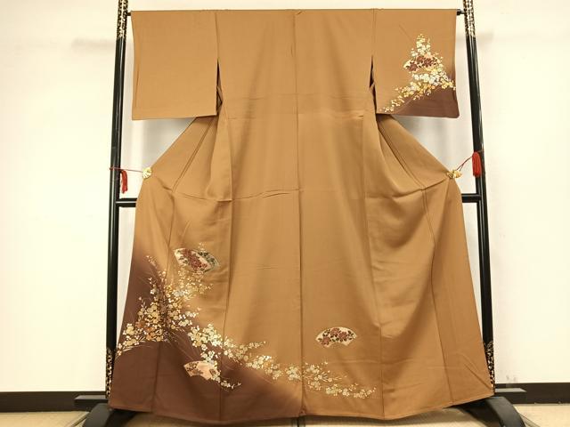 平和屋着物▽訪問着 単衣 地紙花文 金銀彩 正絹 逸品 AABC3765fy