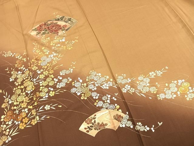 平和屋着物▽訪問着 単衣 地紙花文 金銀彩 正絹 逸品 AABC3765fy