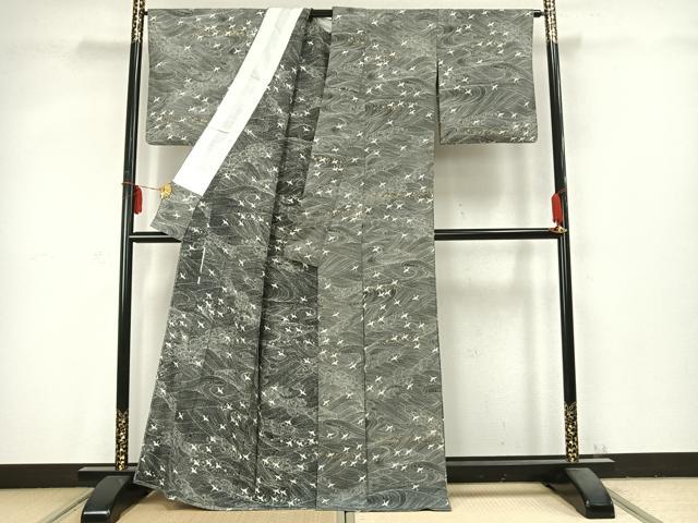 平和屋着物▽上質な小紋 単衣 作家物 飛鳥文 金彩 正絹 逸品 AABC3766fy