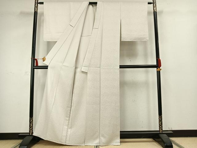 平和屋着物▽上質な色無地 単衣 立波地紋 灰黄緑色 正絹 逸品 未使用 AABC3767fy