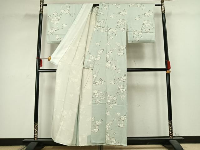 平和屋着物▽上質な小紋 単衣 草花文 正絹 逸品 AABC3772fy