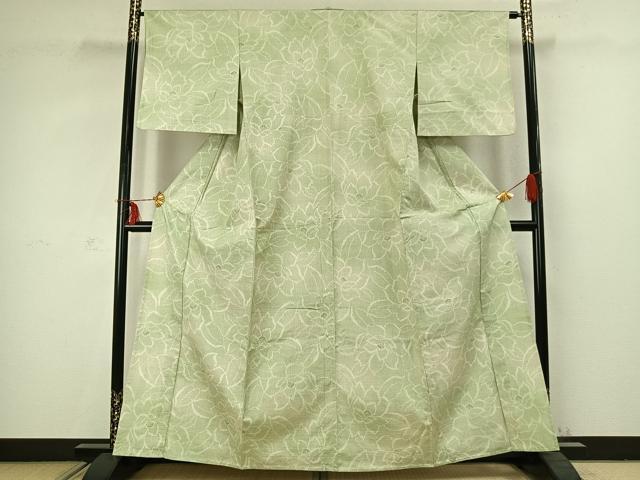 平和屋着物▽上質な紬 単衣 草花文 正絹 逸品 AABC3776fy