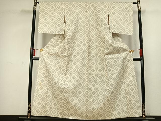 平和屋着物▽本場大島紬 白大島 単衣 菱文 正絹 逸品 AABC3778fy