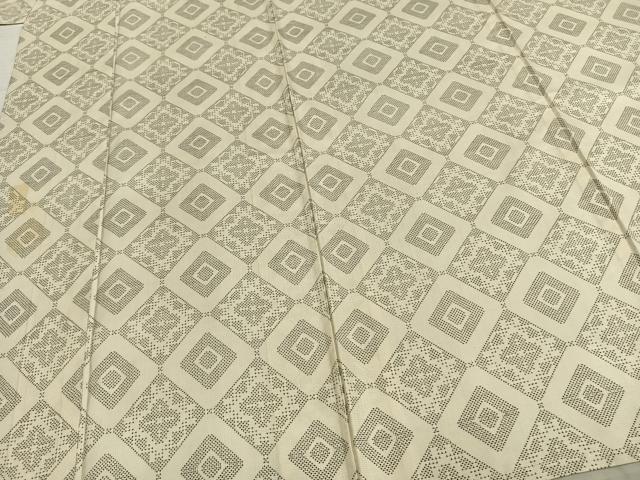 平和屋着物▽本場大島紬 白大島 単衣 菱文 正絹 逸品 AABC3778fy