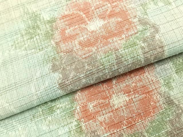 平和屋着物▽上質な紬 単衣 雪輪草花文 正絹 逸品 AABC3794fy