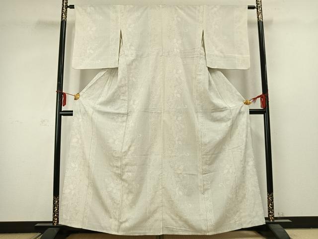 平和屋着物▽本塩沢 単衣 蔦の葉文 正絹 逸品 AABC3797fy