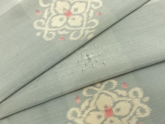 平和屋着物▽本場越後伝承紬 単衣 吉祥花文 反端付き 正絹 逸品 AABC3802fy