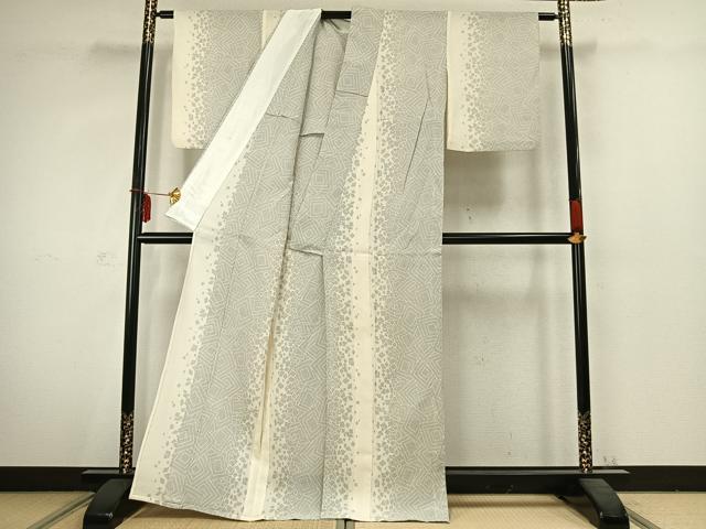 平和屋着物▽本塩沢 単衣 幾何学文様 正絹 逸品 AABC3813fy