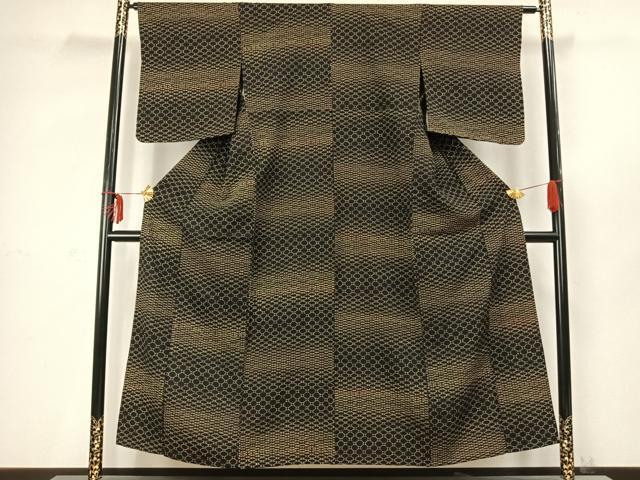 平和屋着物▽上質な小紋 単衣 幾何学文様 黒地 正絹 逸品 AABC3831fy