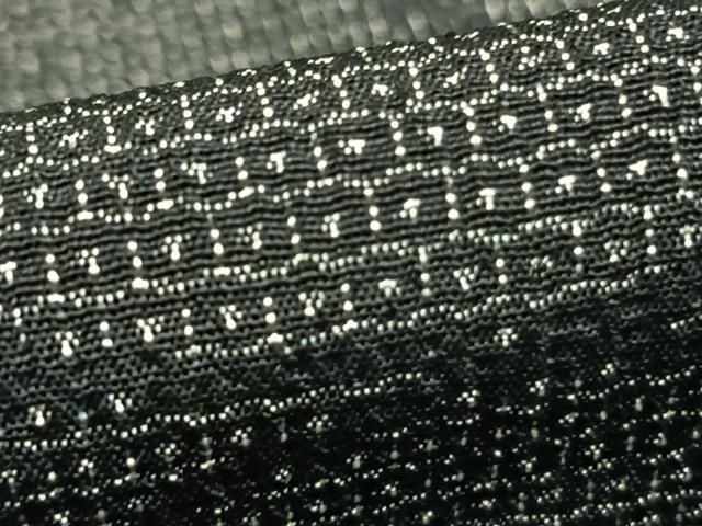 平和屋着物▽本塩沢 単衣 110亀甲 抽象文様 黒地 正絹 逸品 AABC3834fy
