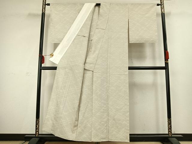平和屋着物▽本塩沢 単衣 110亀甲 幾何学文様 正絹 逸品 AABC3863fy