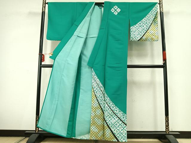 平和屋着物▽訪問着 単衣 幾何学文様 金銀彩 洗える着物 AABC3869fy