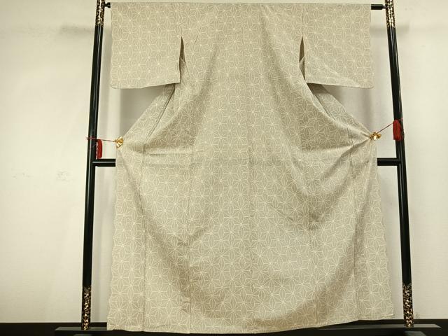 平和屋着物▽本塩沢 単衣 麻の葉文様 正絹 逸品 AABC3871fy
