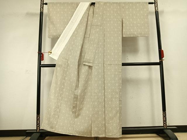 平和屋着物▽本塩沢 単衣 麻の葉文様 正絹 逸品 AABC3871fy