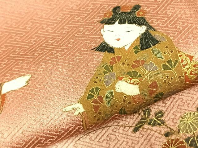 平和屋着物▽訪問着 単衣 人物草花文 金彩 正絹 逸品 AABC3877fy
