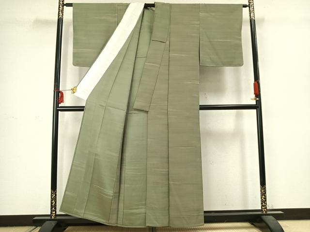 平和屋着物▽上質な小紋 単衣 横縞 正絹 逸品 未使用 AABC3890fy