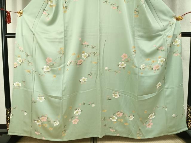 平和屋着物▽訪問着 単衣 枝花文 正絹 逸品 AABC3891fy