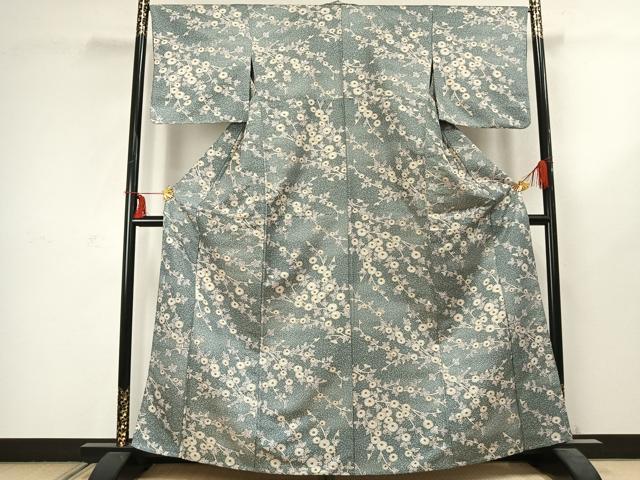 平和屋着物▽小紋 単衣 草花文 洗える着物 AABC3906fy