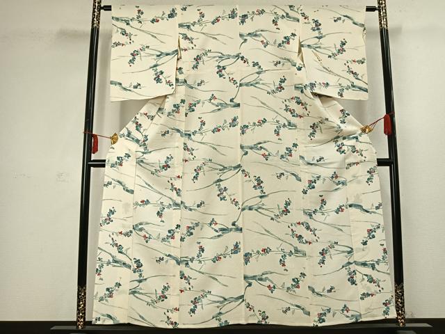 平和屋着物▽上質な小紋 単衣 手描き 草花文 正絹 逸品 AABC3910fy