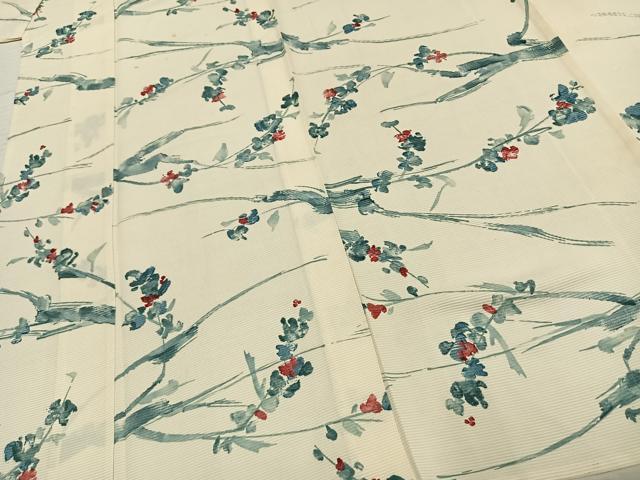 平和屋着物▽上質な小紋 単衣 手描き 草花文 正絹 逸品 AABC3910fy