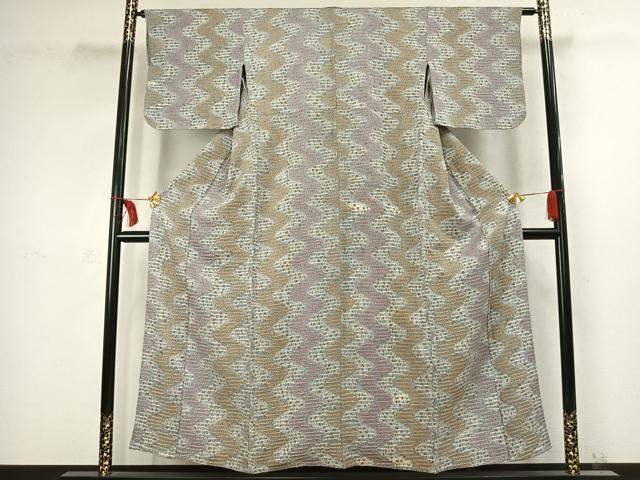 平和屋着物▽上質な小紋 単衣 絞り 流水文 正絹 逸品 AABC3931fy