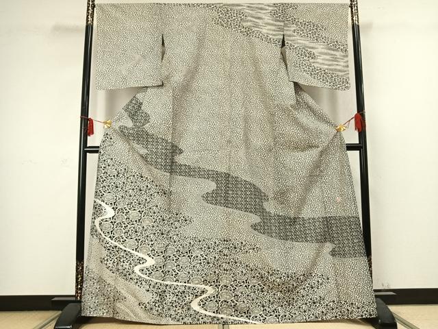 平和屋着物▽訪問着 単衣 作家物 流水花唐草文 正絹 逸品 AABC3938fy