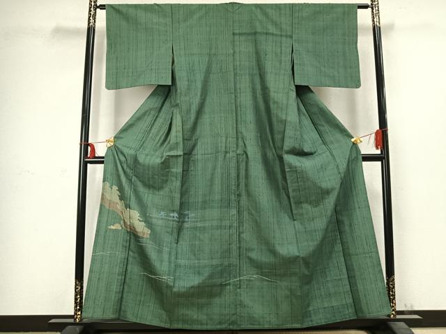 平和屋着物▽訪問着 単衣 紬地 幾何学文様 正絹 逸品 AABC3939fy