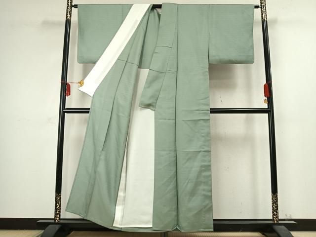 平和屋着物▽上質な色無地 単衣 紬地 薄萌葱色 正絹 逸品 AABC3946fy