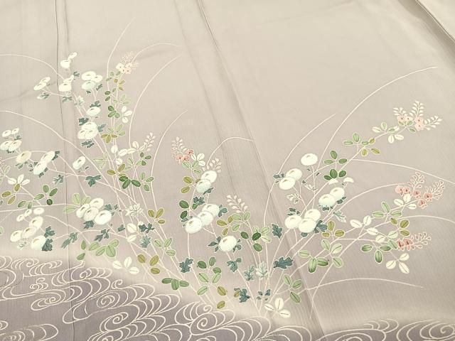 平和屋着物▽訪問着 単衣 刺繍 草花文 暈し染め 金銀糸 銀彩 正絹 逸品 AABC3950fy