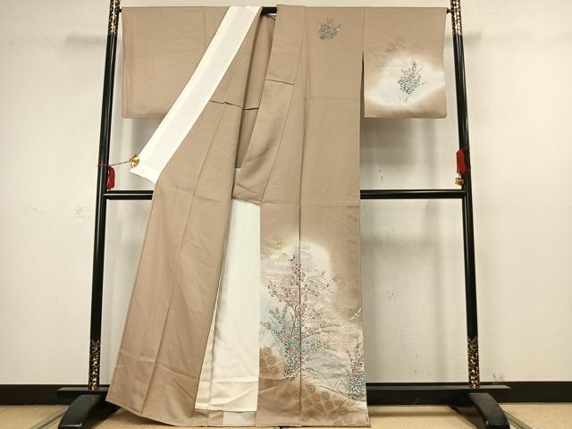 平和屋着物▽訪問着 単衣 花鳥文 暈し染め 金彩 正絹 逸品 AABC3951fy