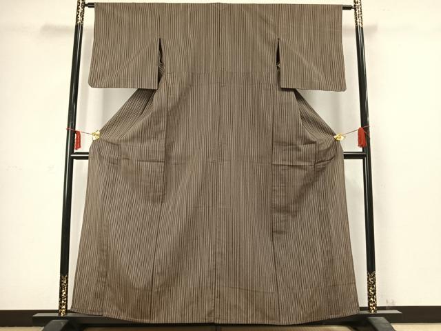 平和屋着物▽本塩沢 単衣 縞 正絹 逸品 AABC3960fy